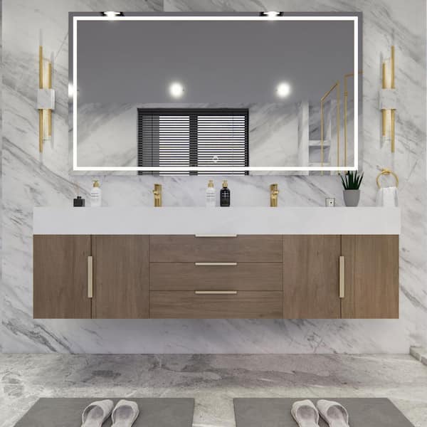 BV Better Vanity Bethany 71 in. W. x 20 in. D x 22 in. H Double Sink Floating Bath Vanity in Light Oak with White Acrylic Top