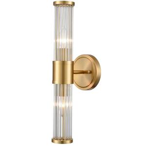 10.98 in. 2-Light Brass Modern Wall Sconce with Standard Shade