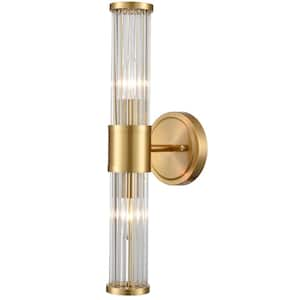 10.98 in. 2-Light Brass Modern Wall Sconce with Standard Shade