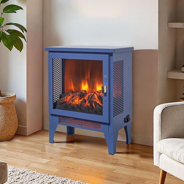 14.2 in. Freestanding Electric Fireplace Stove Heater 400 sq. ft. with 3D Flame in Classic Blue