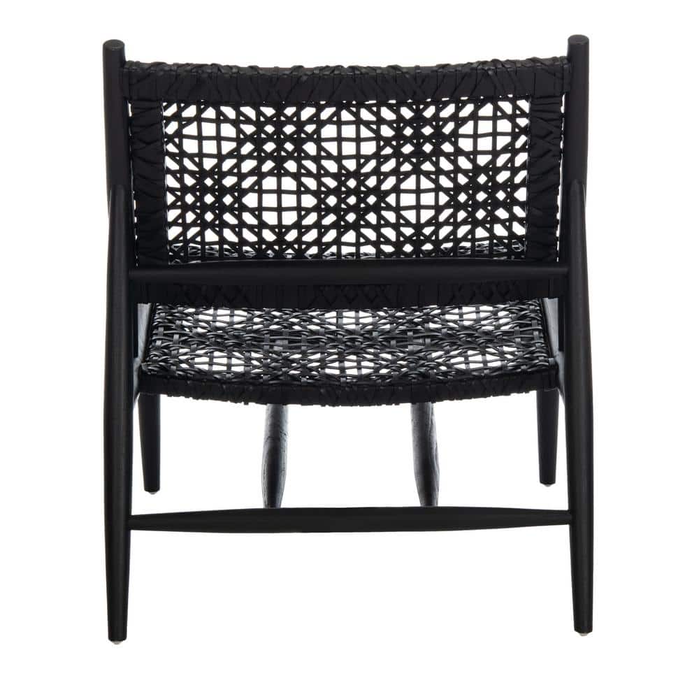 Transitional Black Leather and Wood 26'' Accent Chair
