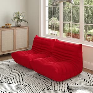 Set of 2 Red Teddy Velvet Polyester Polyester 34 in. Fireside Lazy Sofa Bean Bag Chair Rebound Sponge Lounge Floor Sofa