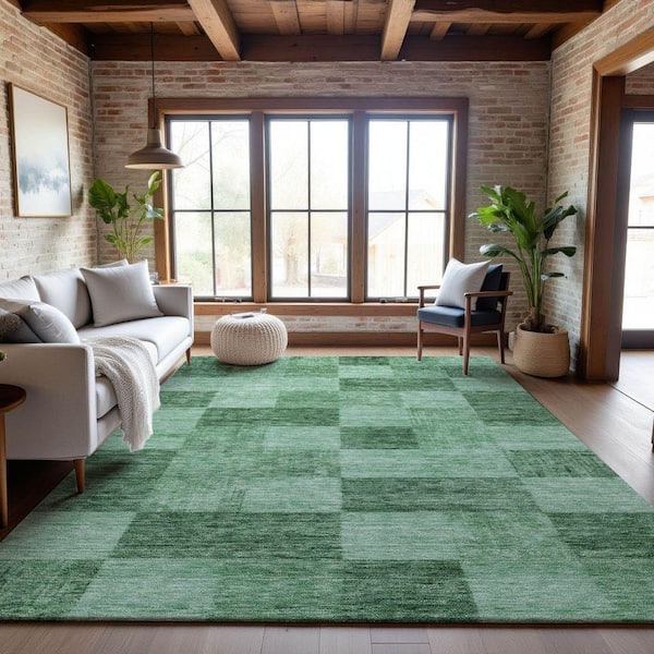 Mayfield Premium Machine Washable Abstract AMF1139 Green 8 ft. x 10 ft. Area Rug