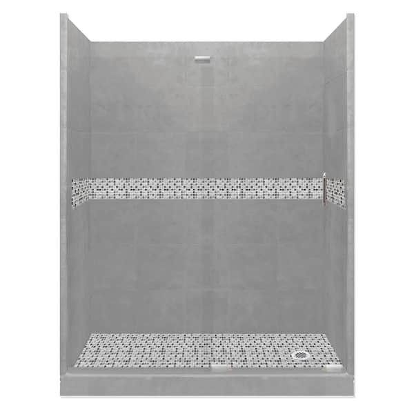 American Bath Factory Del Mar Grand Slider 30 in. x 60 in. x 80 in. Right Drain Alcove Shower Kit in Wet Cement and Chrome Hardware