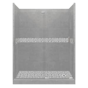 Del Mar Grand Slider 42 in. x 60 in. x 80 in. Right Drain Alcove Shower Kit in Wet Cement and Chrome Hardware
