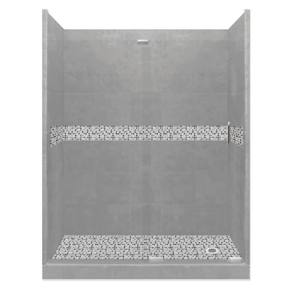 American Bath Factory Del Mar Grand Slider 42 in. x 60 in. x 80 in. Right Drain Alcove Shower Kit in Wet Cement and Chrome Hardware