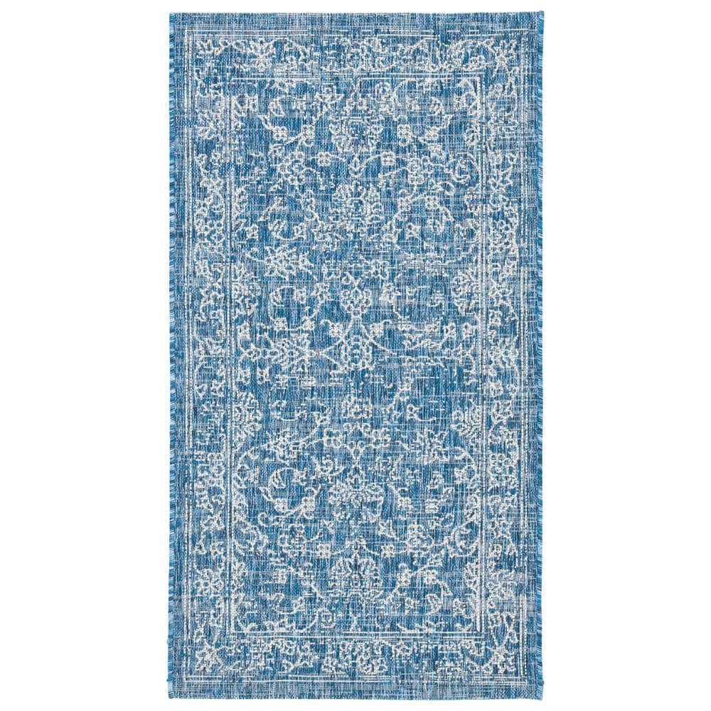 Courtyard Navy/Ivory Doormat 2 ft. x 4 ft. Border Floral Scroll Indoor/Outdoor Area Rug price history on PriceWatchPro