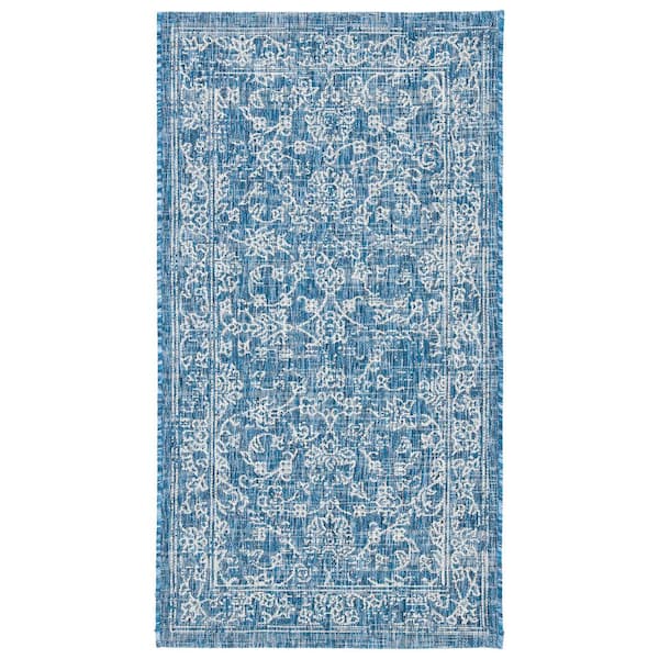 SAFAVIEH Courtyard Navy/Ivory Doormat 3 ft. x 5 ft. Border Floral Scroll Indoor/Outdoor Area Rug