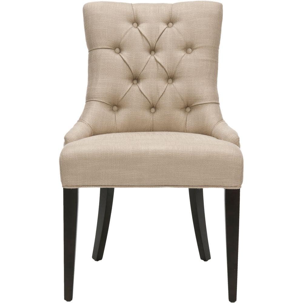 Amanda Beige Linen Tufted Side Chair with Espresso Legs