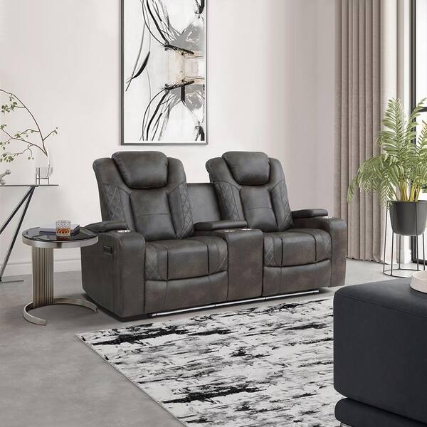 Lazzara Hazen 72 in. W Brownish Gray Faux Leather Power