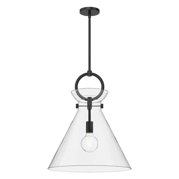 Emerson 18 in. 1 Light 60-Watt Matte Black/Clear Glass Pendant Light
