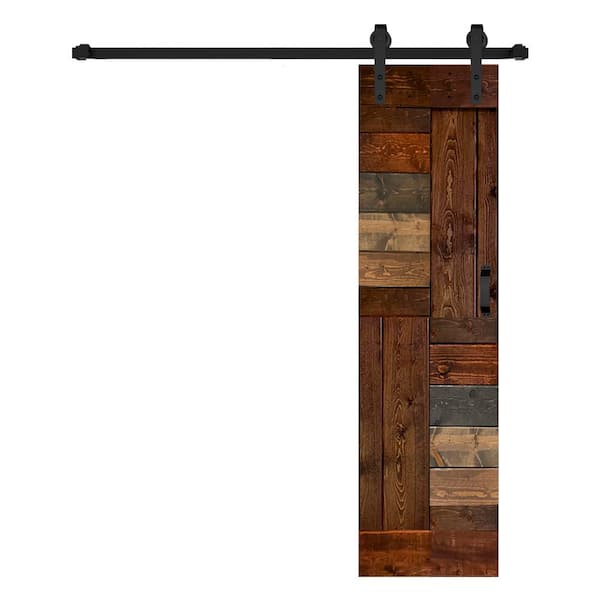 ISLIFE S Series 24 in. x 84 in. Muticolour Finished DIY Solid Wood Sliding Barn Door with Hardware Kit