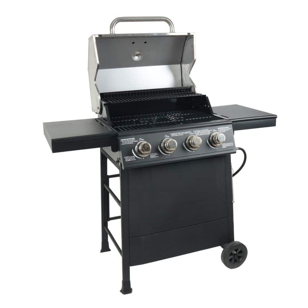 4-Burner Outdoor Propane Gas Grill with Side Burner and Wheels, Black