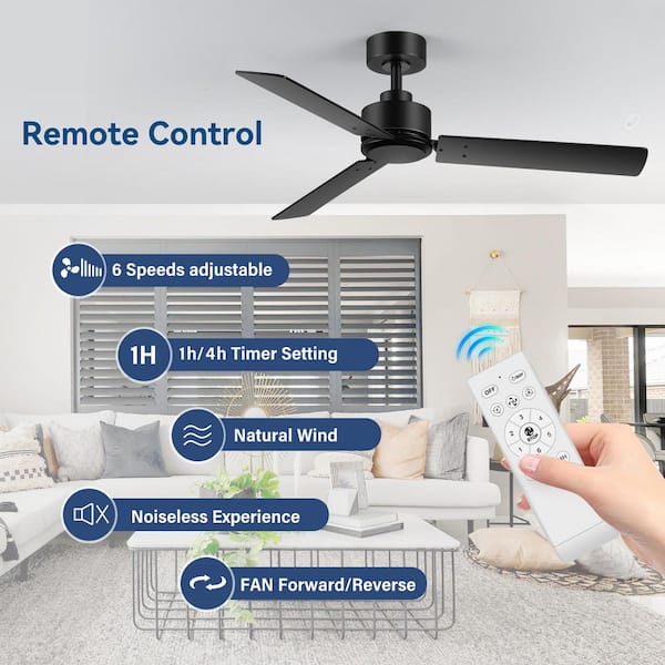 48 in. Indoor Black Ceiling Fans with 3-Black Blades and Downrod with Remote Included in 2-Packs