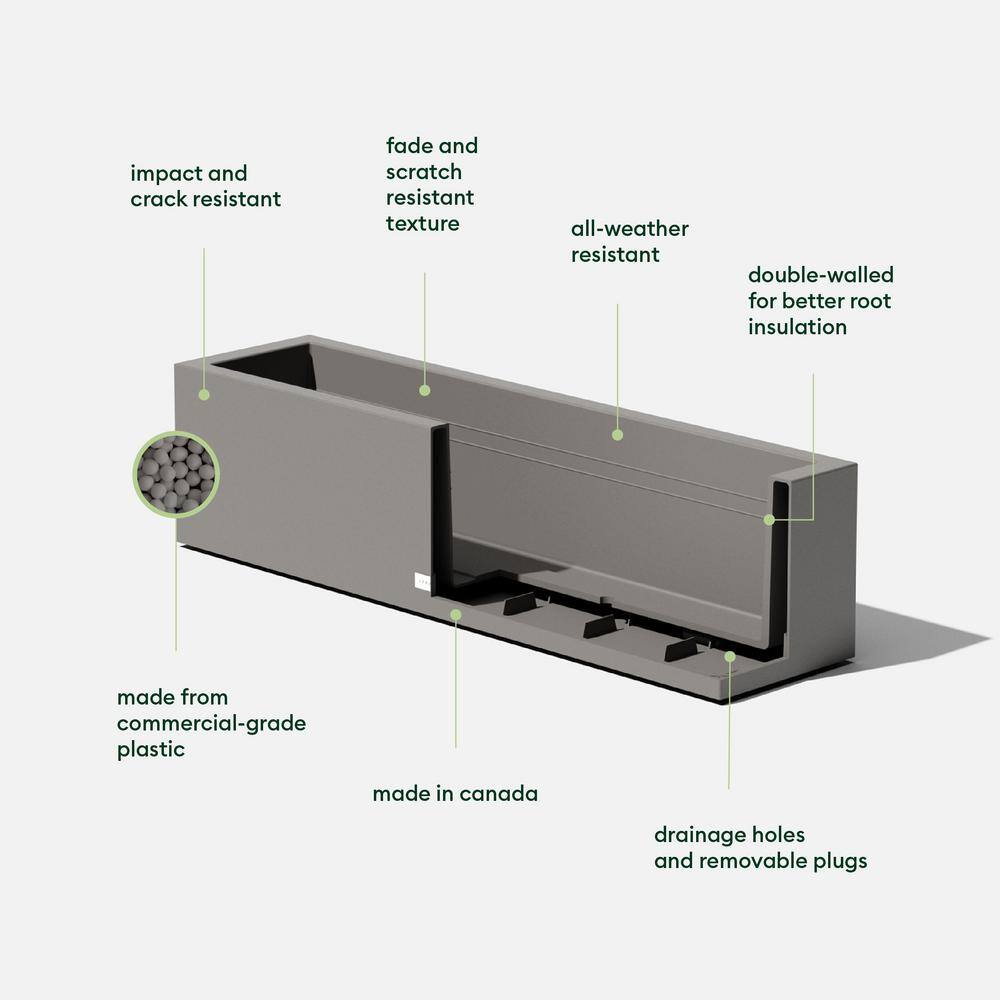 Gray Rectangular Plastic Window Box Planter with Drainage Holes