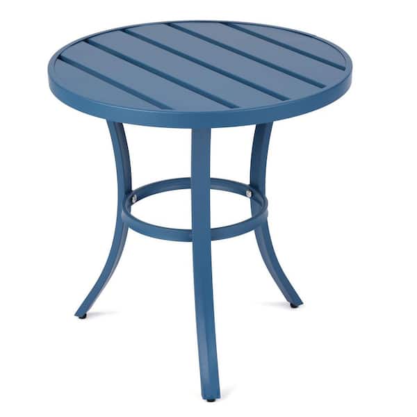 Blue Round Metal Outdoor Side Table, Patio Coffee Bistro Table