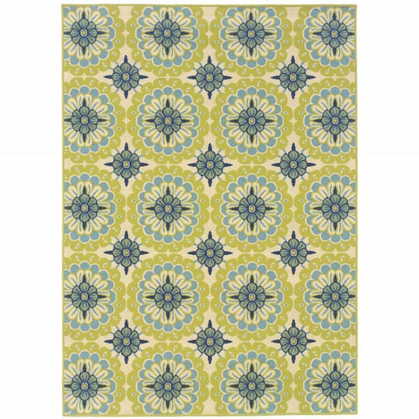 Green, Ivory 7 ft. x 10 ft. Loomed Polypropylene Rectangle Indoor/Outdoor Area Rug