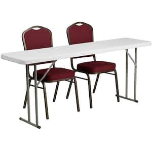 72 in. Burgundy Plastic Tabletop Fabric Seat Folding Table and Chair Set