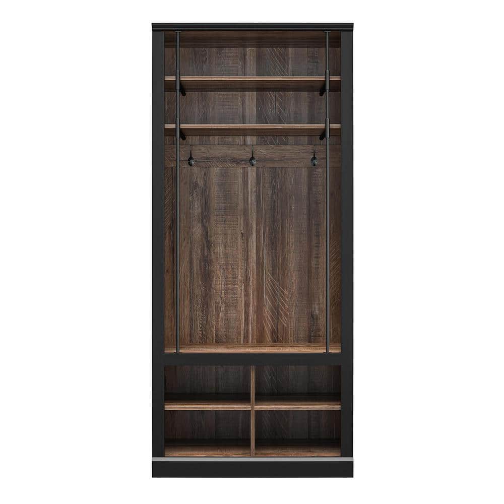 Ameriwood Home Hutton Black and Walnut Entryway Hall Tree With Bench ...