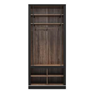 Hutton Black and Walnut Entryway Hall Tree With Bench and Storage Cubbies