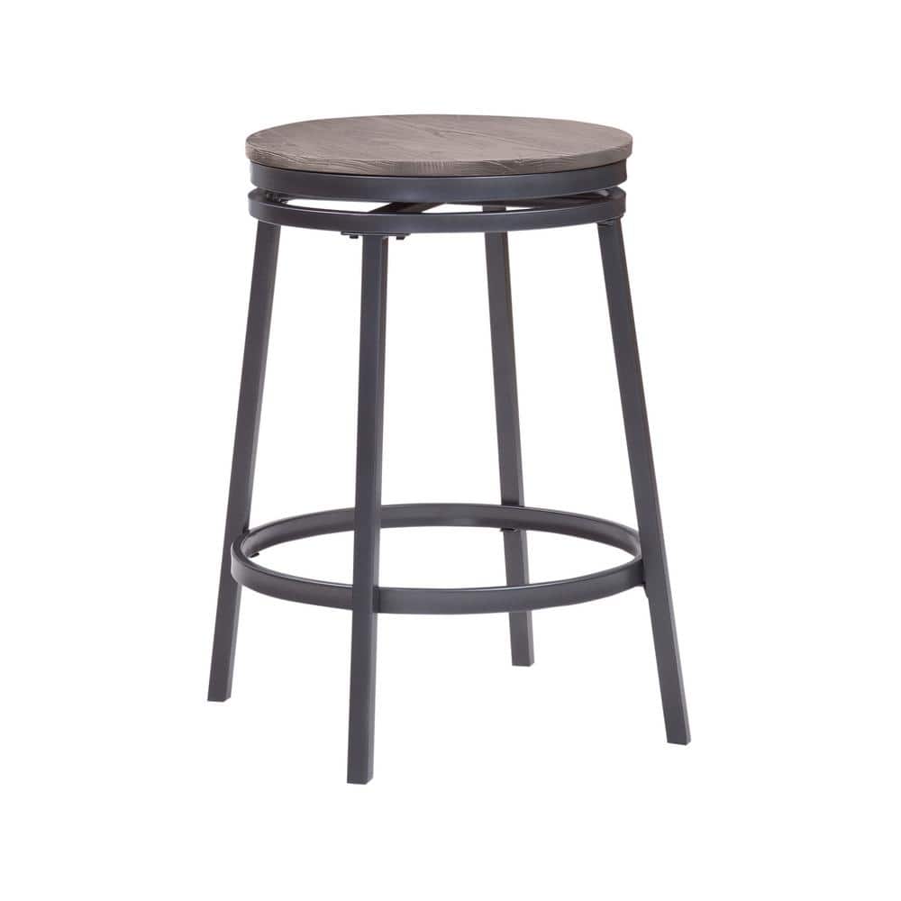Stockton 25 in. Slate Grey/Grey Oak Seat Backless Metal Bar Stool with Wood