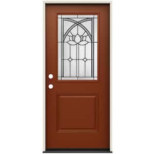 36 in. x 80 in. Right-Hand/Inswing 1/2 Lite Ardsley Decorative Glass Mesa Red Fiberglass Prehung Front Door