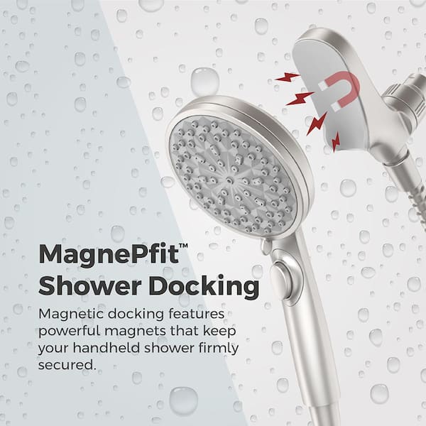 HydroFuse MagnePfit 6-Spray Wall Mount Handheld Shower Head 1.75 GPM in Spot Defense Brushed Nickel