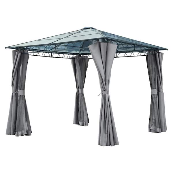 Sudzendf 10 ft. x 10 ft. Hardtop Outdoor Gazebo with Aluminum Frame, Mosquito Netting and Privacy Screens, Patio Gazebo, Gray