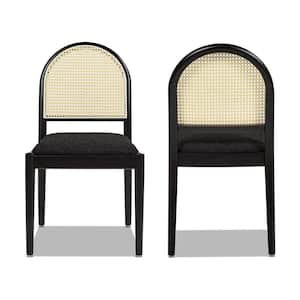 Panama 18.5 in. Ebony Black Boucle Curved Cane Rattan Accent Dining Chair (Set of 2)