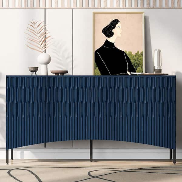 Boosicavelly Navy Blue and MDF 60 in. Sideboard with Adjustable Shelves and Metal Legs