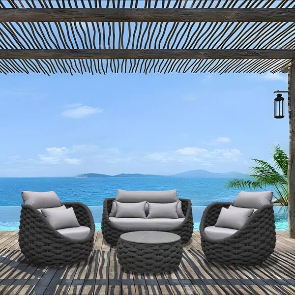 TWT Bird's Nest 4-Piece Dark Gray Aluminum Waterproof Hand-Woven