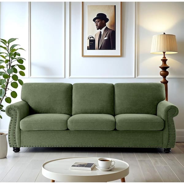 US Pride Furniture Chester 91 in.  Wide Rolled Arm Velvet Modern Rectangle Sofa in.  Green