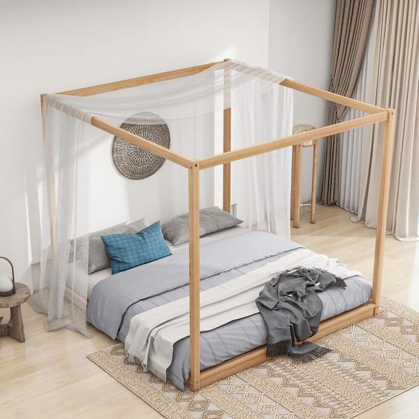 Polibi Natural Wood Frame King Size Canopy Platform Bed with Support Legs RS 408TCB BN The Home Depot