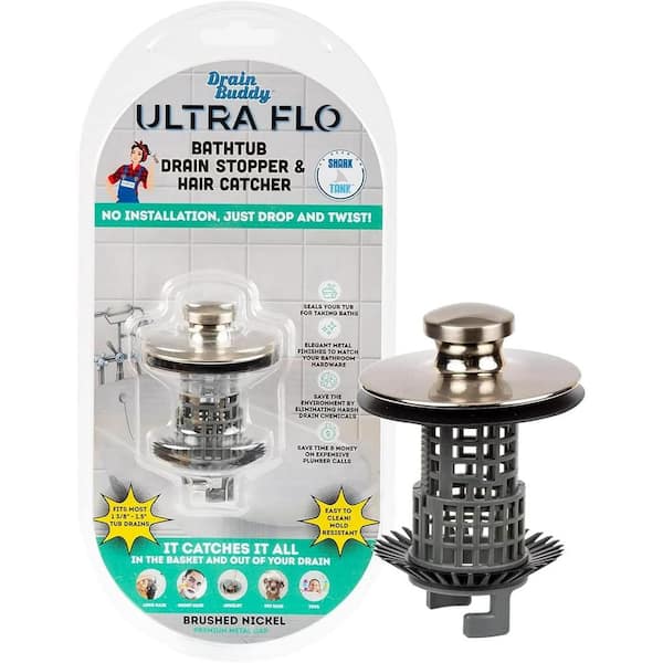 DRAIN BUDDY Ultra Flo Tub Drain Stopper and Hair Catcher - Anti-Clogging, Brushed Nickel