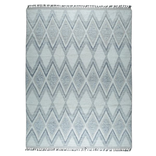 EORC Beige Hand-Knotted Wool Contemporary Geometric Marrakech Handspun, Stylish and Durable Rug, 8 ft. x 11 ft. Area Rug