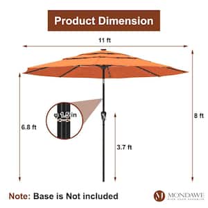 11 ft. Market Patio Umbrella 3-Tiers Crank and Tilt Outdoor Umbrella in Orange with LED Lights