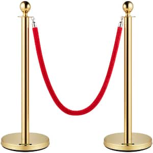 Velvet Ropes and Posts 5 ft. Red Rope Stainless Steel Gold Stanchion w/Ball Top Stanchion Crowd Control, (2-Pack Sets)