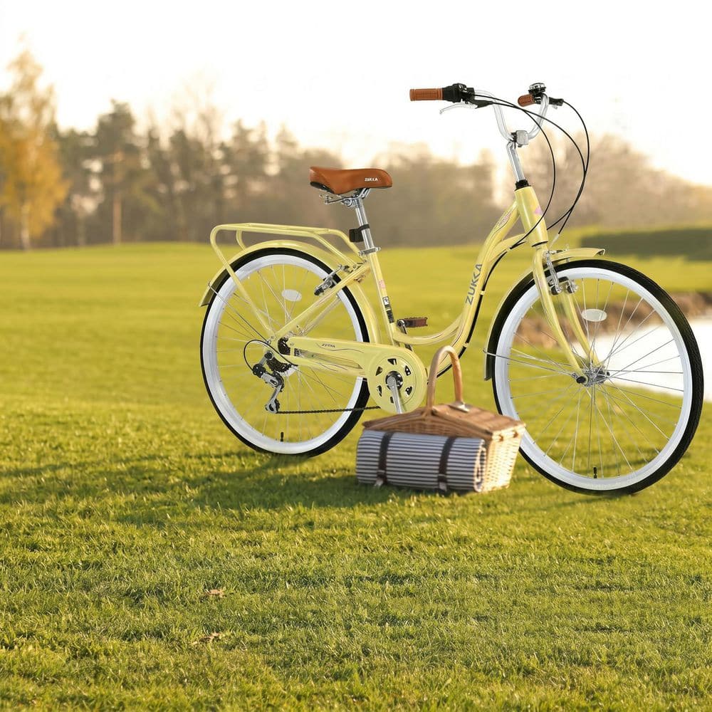ビーチバイク 24 in. Yellow 7-Speed Steel Frame Beach Cruiser Bike with Dual V