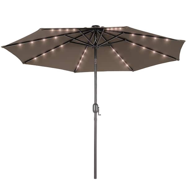 10 ft. Steel Solar Market Patio Umbrella Outdoor Table Umbrella With Tilt Button in Taupe