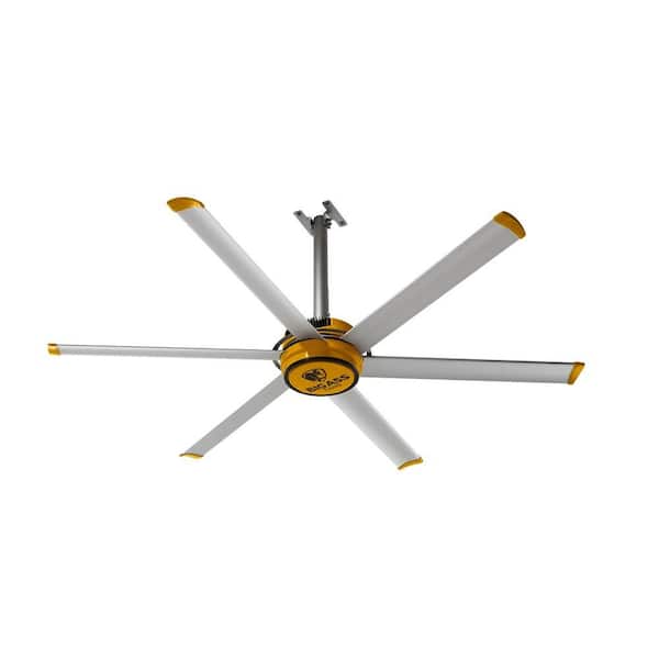E-Series - (E7) 2025, Indoor Ceiling Fan (6 Blades), 7' Diameter, Silver/Yellow, Variable Speed Controller