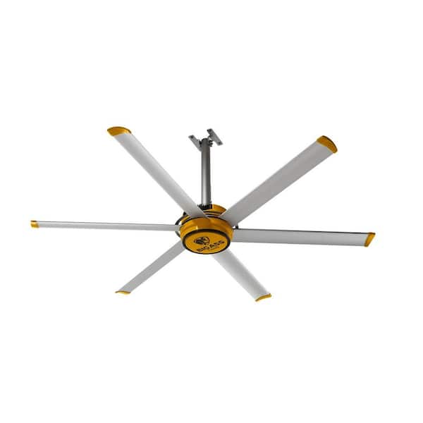 Big Ass Fans E-Series - (E7) 2025, Indoor Ceiling Fan (6 Blades), 7' Diameter, Silver/Yellow, Variable Speed Controller