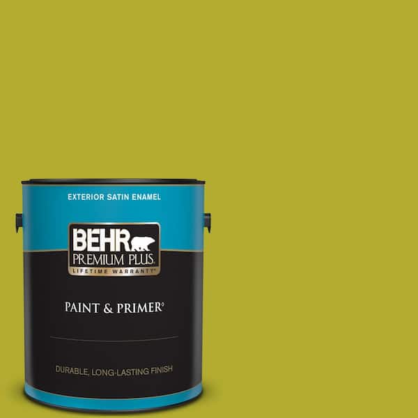 BEHR PREMIUM PLUS 1 gal. #P340-6 Green Neon Satin Enamel Exterior Paint & Primer