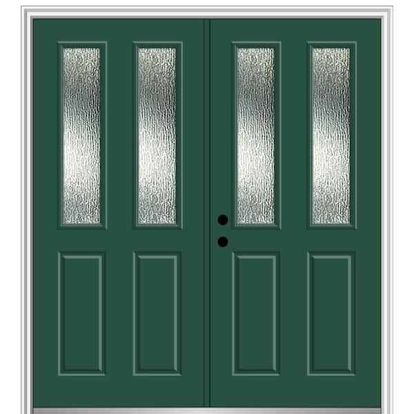 MMI Door 72 in. x 80 in. Right-Hand/Inswing Rain Glass Hunter Green Fiberglass Prehung Front Door on 4-9/16 in. Frame