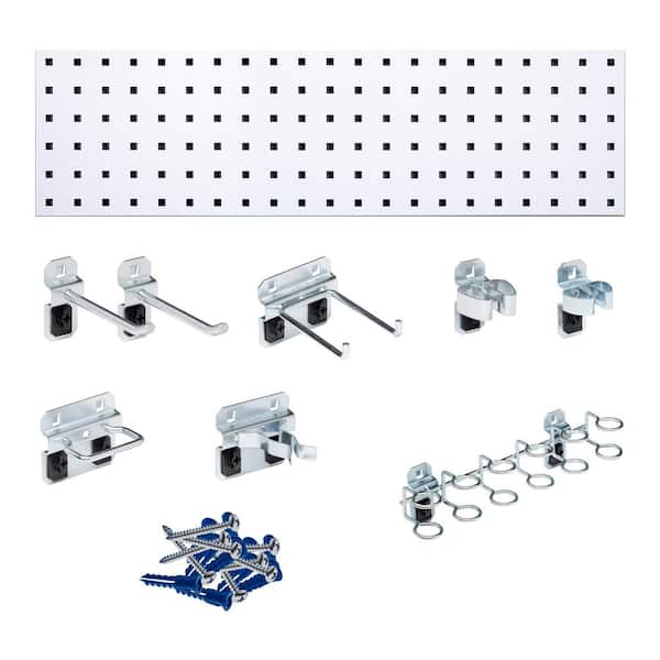 Triton Products White Tool Storage Kit with (1) 31.5 in. x 9 in. Steel Square Hole Pegboard and 8-Piece LocHook Assortment