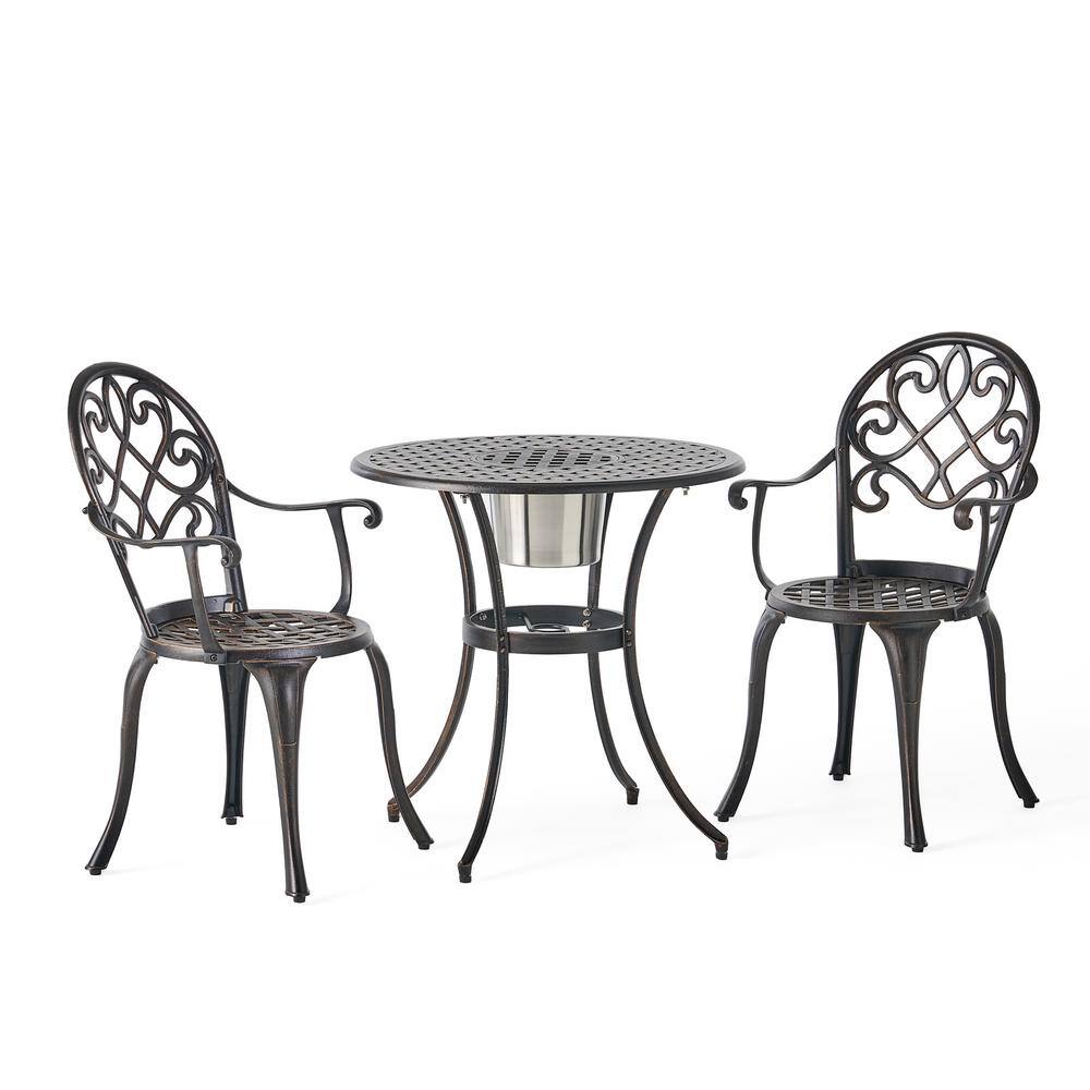 3-Piece Aluminium Outdoor Bistro Set, A Table and 2 Chairs, Classic Design 