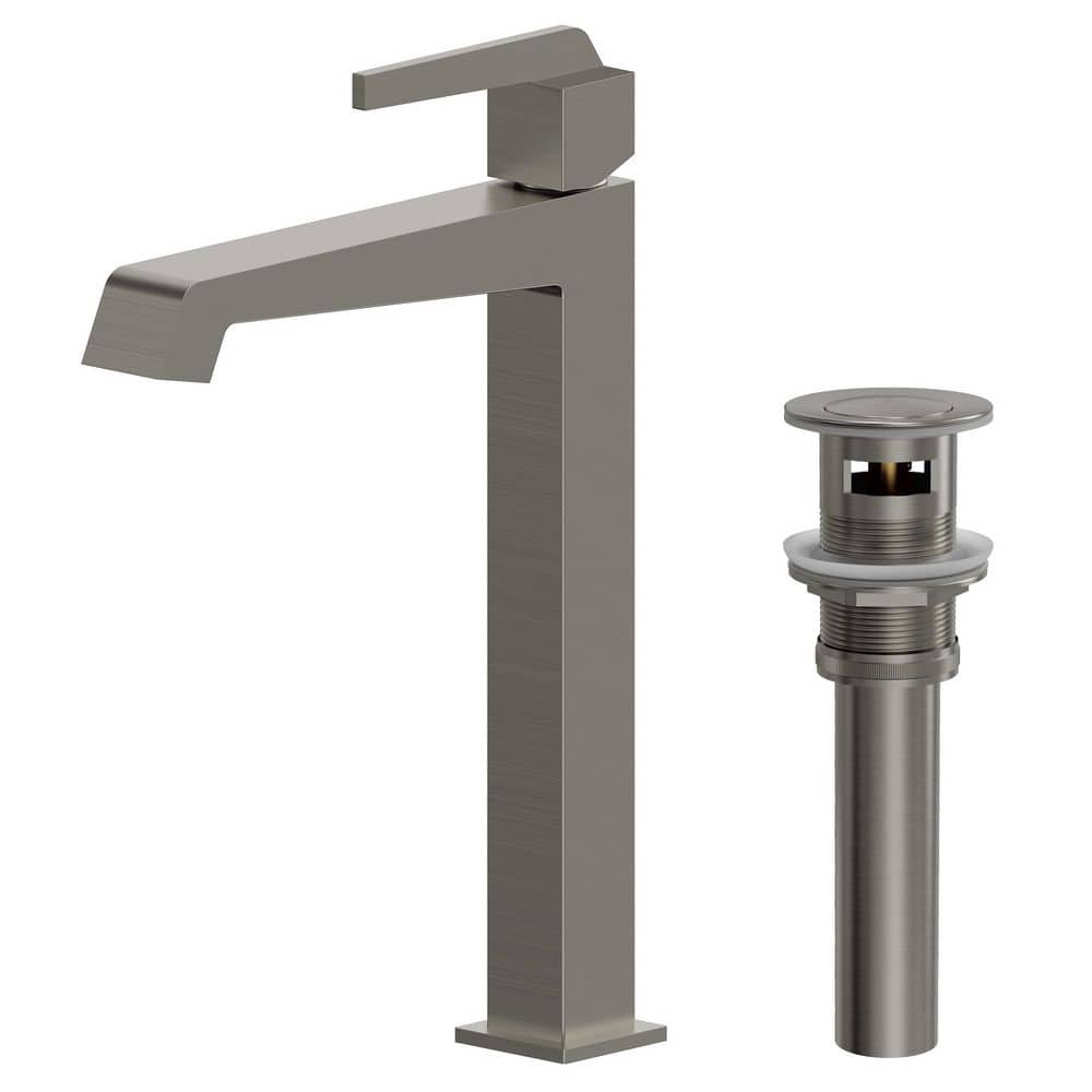 Tall Square Brass Bathroom Vessel Sink Faucet, 1-Handle with Universal Pop Up Drain and Supply Lines in Brushed Nickel price history on PriceWatchPro