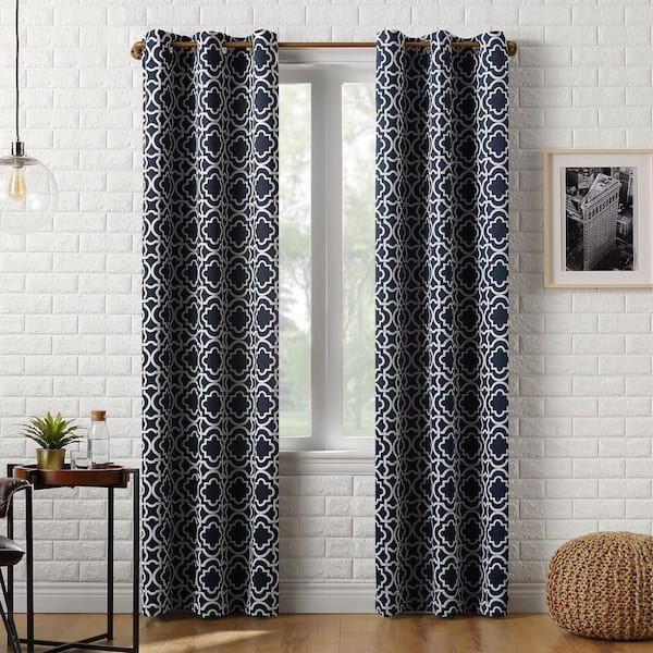 Sun Zero Barnett Trellis Navy Blue Polyester 40 in. W x 95 in. L Grommet Blackout Curtain (Single Panel)
