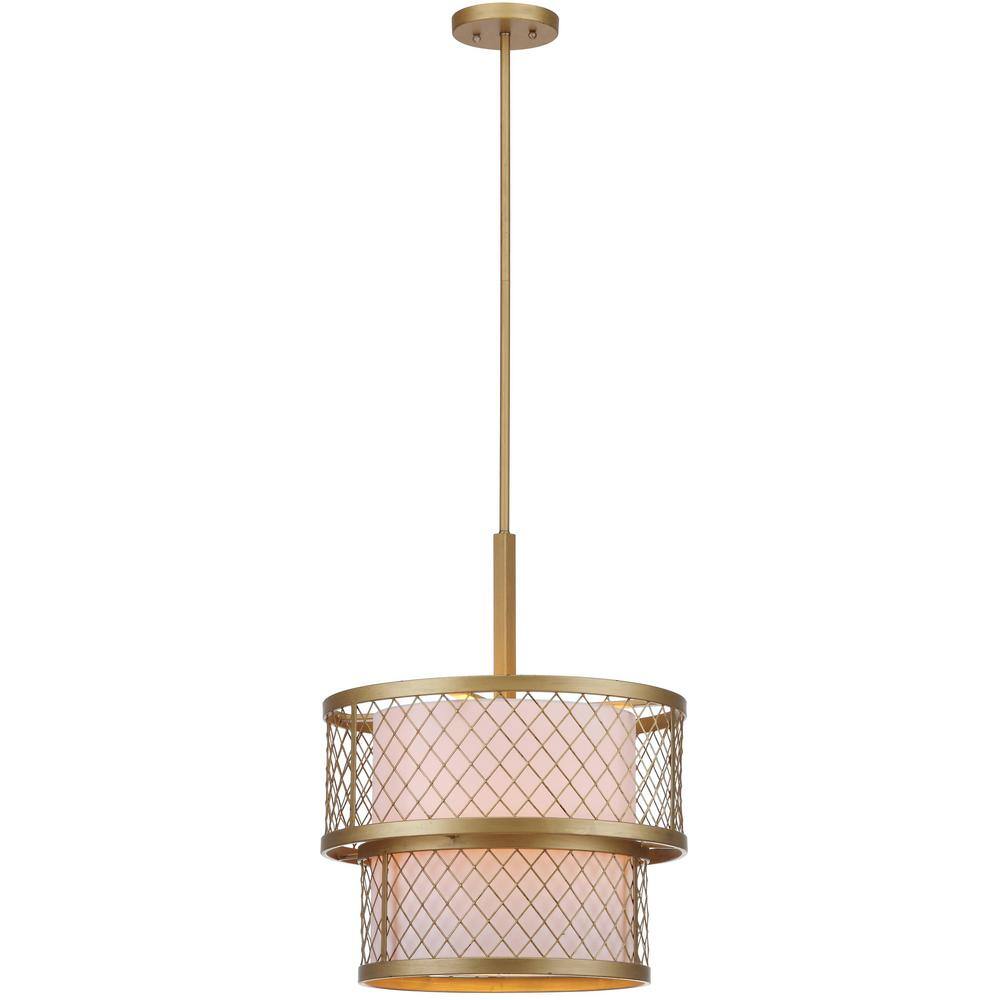 Contemporary Gold Mesh Drum Pendant Light with White Shade