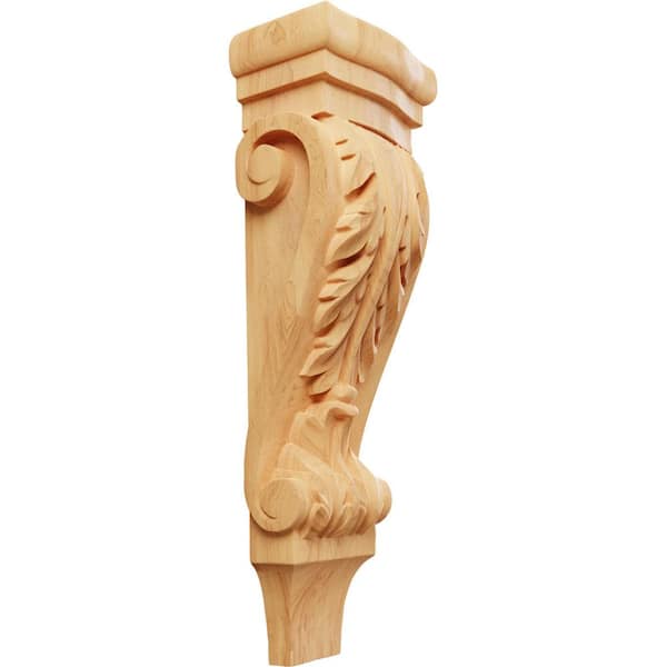 Ekena Millwork 3-3/8 in. x 5-1/8 in. x 15-1/2 in. Unfinished Wood Red Oak Medium Acanthus Pilaster Wood Corbel