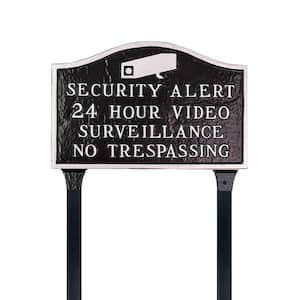 Security Alert Standard Statement Plaque with Lawn Stakes - Black/Silver